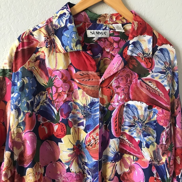 Summa Other - VTG SUMMA SILK Hawaiian Floral Button Down Shirt L